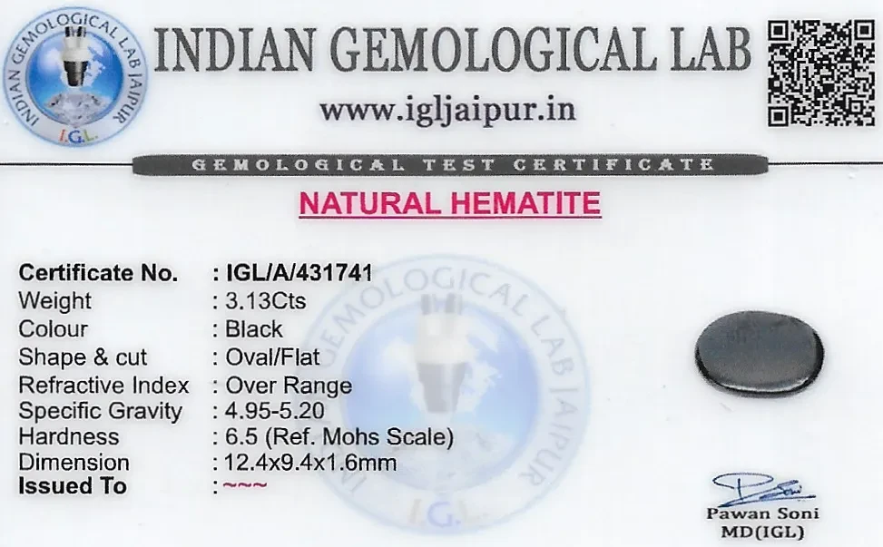 Hematite 12x9 MM 1.13 carats