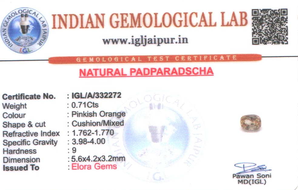 Padparadscha Sapphire 6x4 MM 0.71 carats