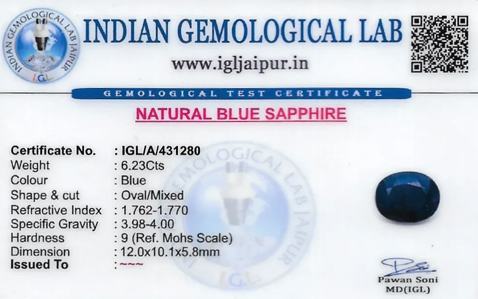 Blue Sapphire (Neelam) 12x10 MM 6.23 carats