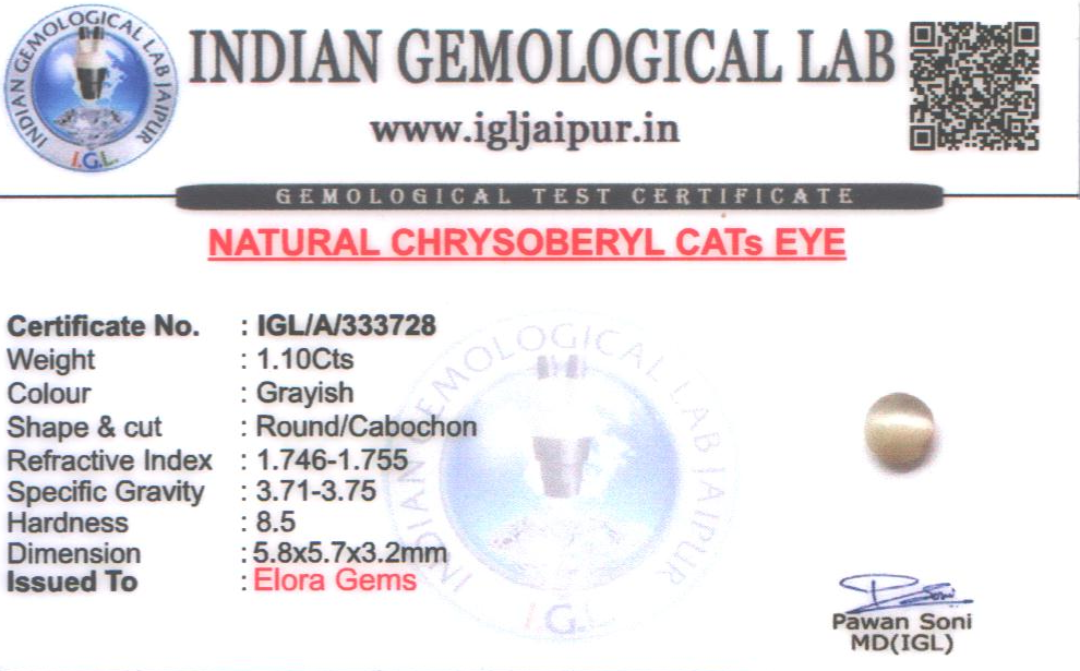 Chrysoberyl Cats Eye (Vaiduryam) 6x6 MM 1.1 carats
