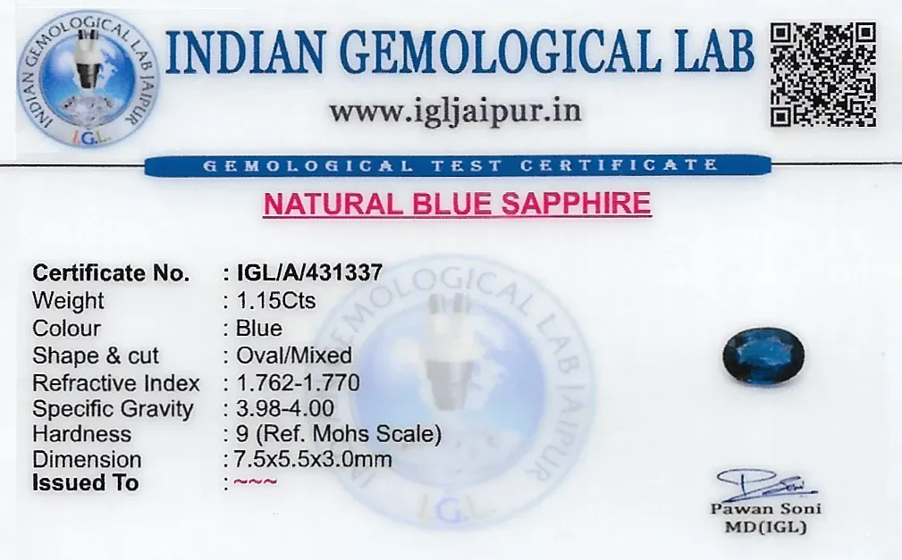 Blue Sapphire (Neelam) 8x6 MM 1.15 carats