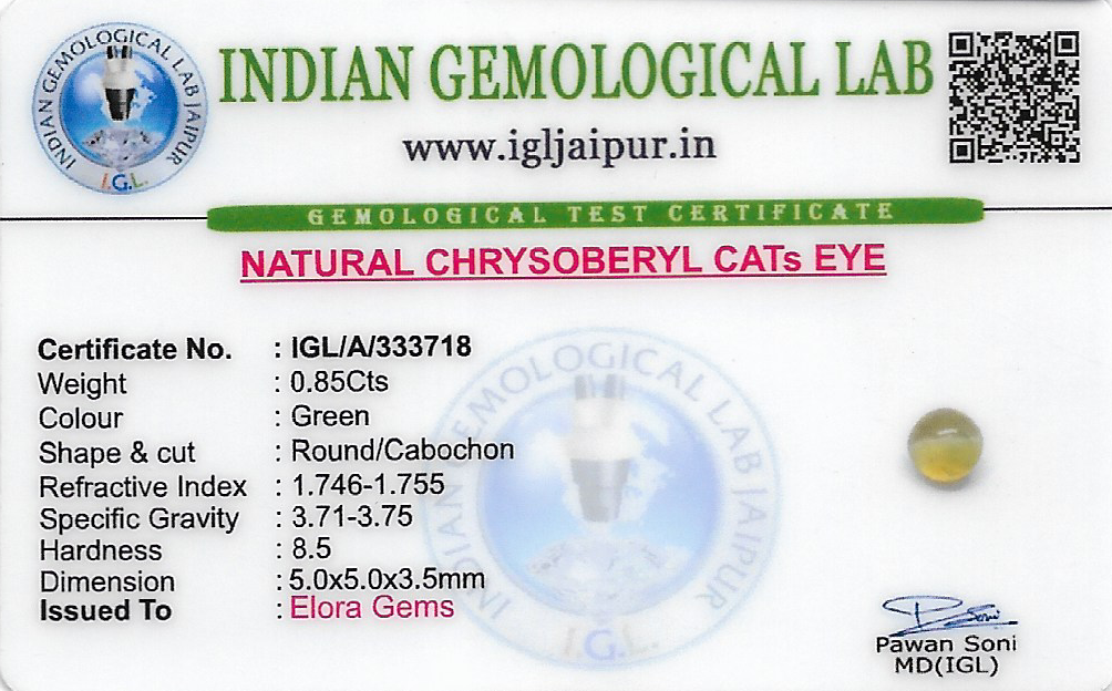 Chrysoberyl Cats Eye (Vaiduryam) 5x5 MM 0.85 carats