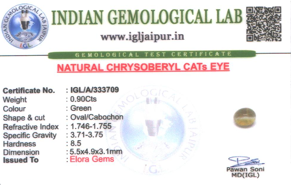 Chrysoberyl Cats Eye (Vaiduryam) 6x5 MM 0.9 carats