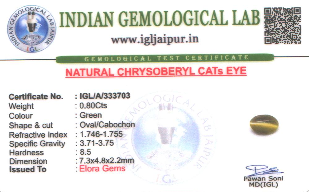 Cats Eye (Vaiduryam) 7x5 MM 0.8 carats