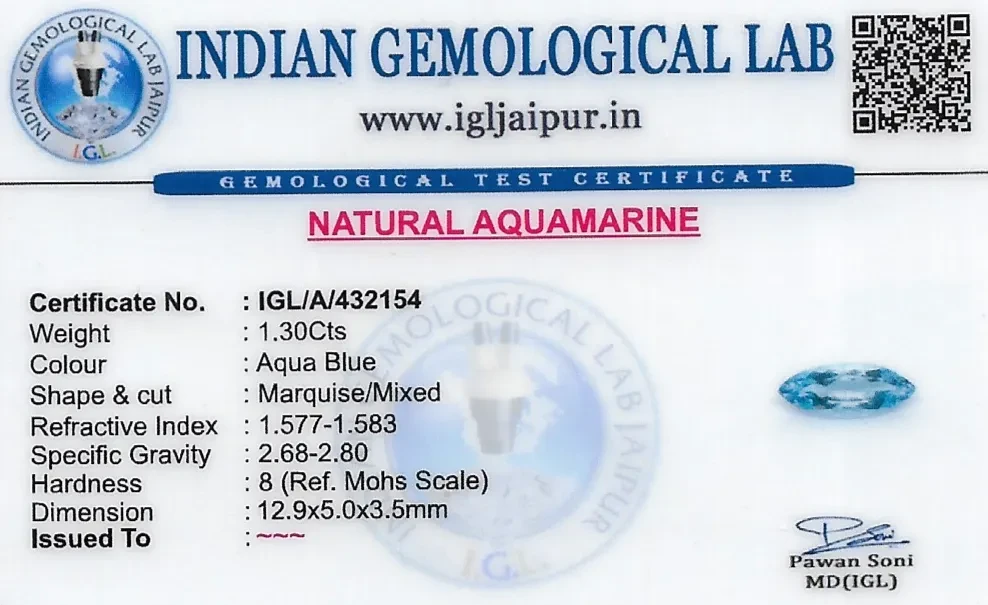 Aquamarine 13x5 MM 1.3 carats