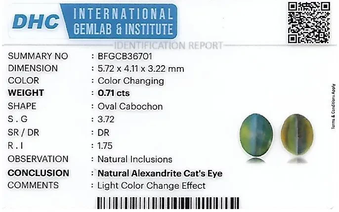 Alexandrite Cats Eye 6x4 MM 0.71 carats