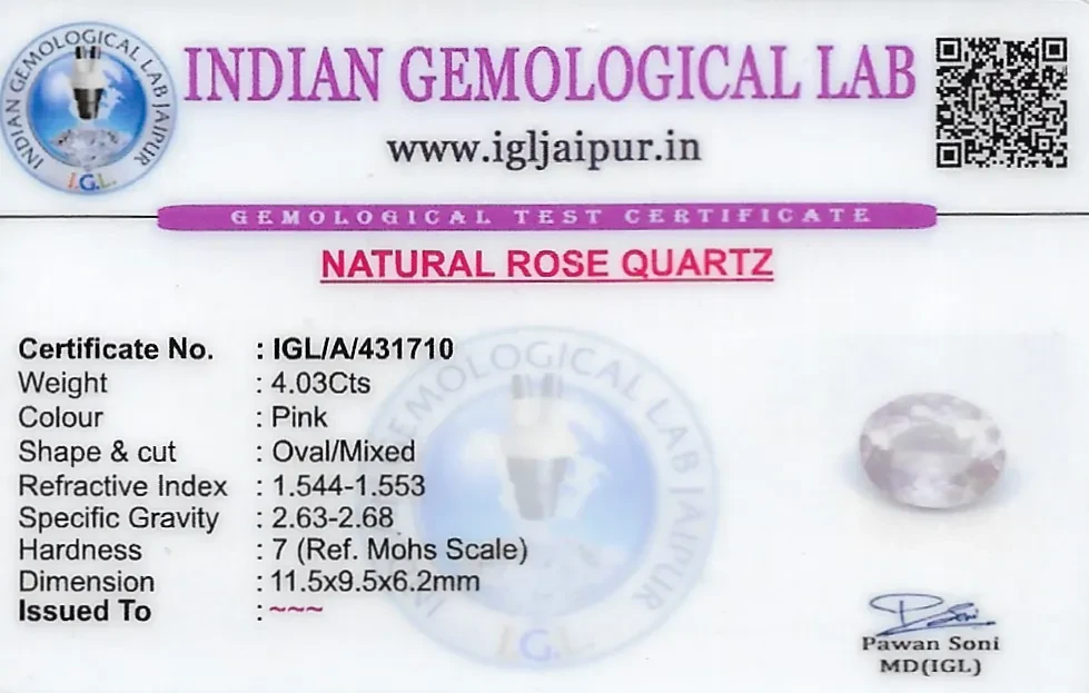 Rose Quartz 12x10 MM 4.03 carats