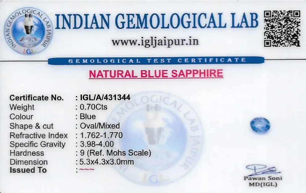Blue Sapphire (Neelam) 5x4 MM 0.7 carats