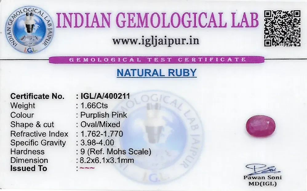 Ruby (Manik) 8x6 MM 1.66 carats