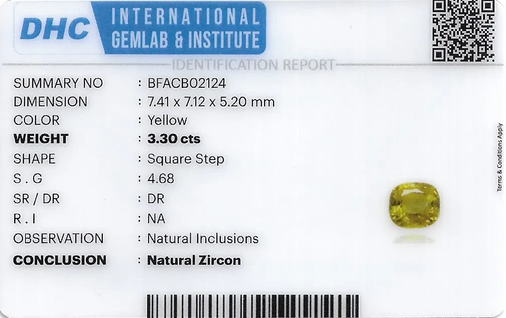 Zircon 7x7 MM 3.3 carats