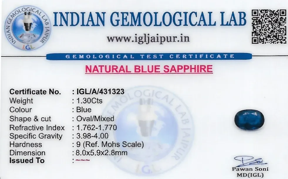 Blue Sapphire (Neelam) 8x7 MM 1.3 carats