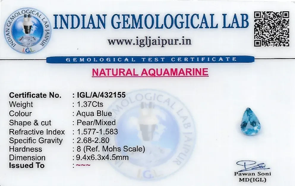 Aquamarine 9x6 MM 1.37 carats