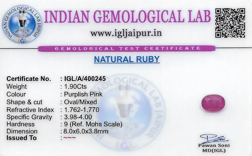 Ruby (Manik) 8x6 MM 1.9 carats