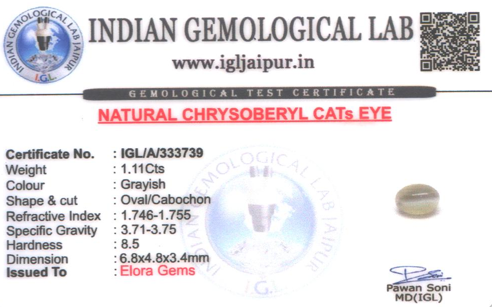 Chrysoberyl Cats Eye (Vaiduryam) 7x5 MM 1.11 carats