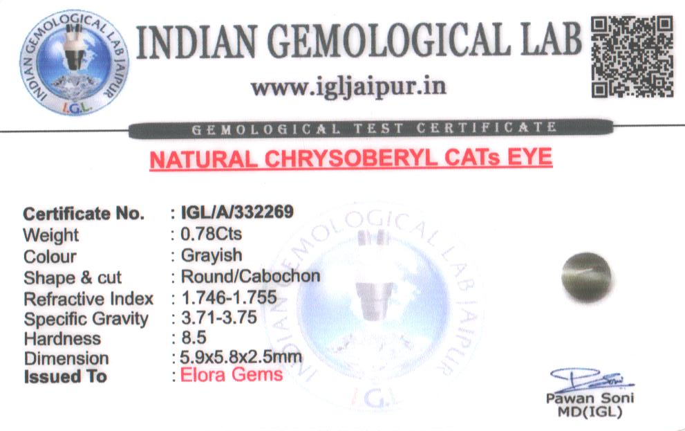 Chrysoberyl Cats Eye (Vaiduryam) 6x6 MM 0.78 carats