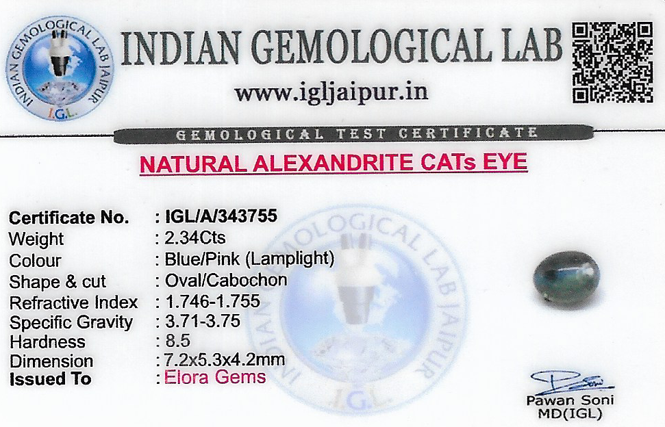 Alexandrite Cats Eye 7x5 MM 2.34 carats