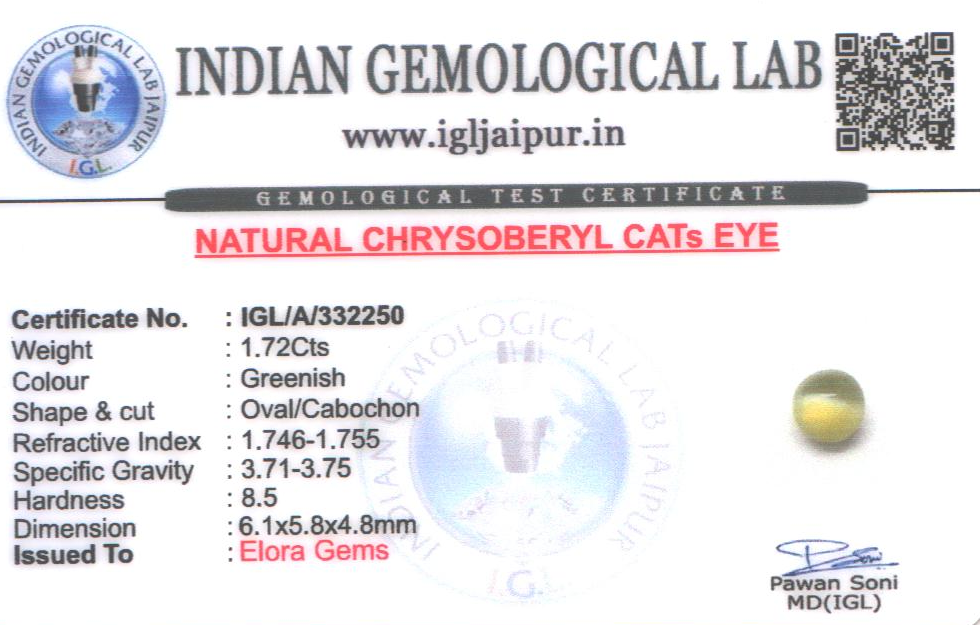 Chrysoberyl Cats Eye (Vaiduryam) 6x6 MM 1.72 carats