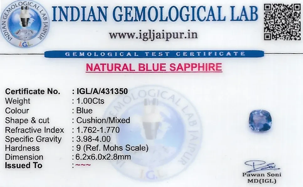 Blue Sapphire (Neelam) 6x6 MM 1 carats