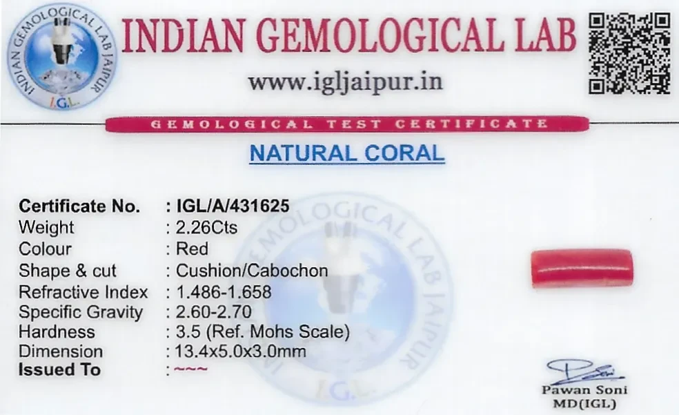 Red Coral (Pavalam) 13x5 MM 2.26 carats