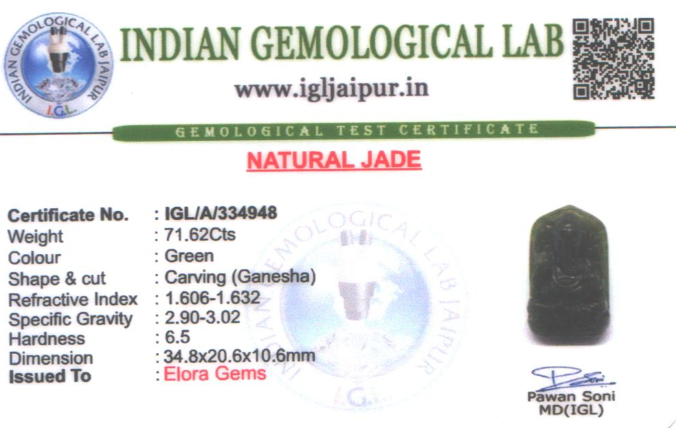Jade Ganesh Carving Gem Stones 35x21 MM 71.62 carats