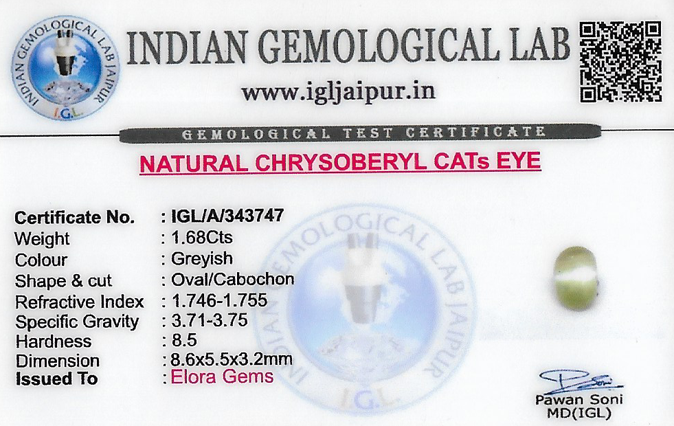 Chrysoberyl Cats Eye (Vaiduryam) 9x6 MM 1.68 carats