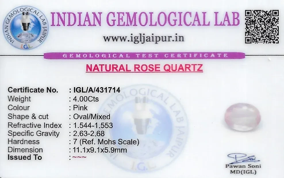 Rose Quartz 11x9 MM 4 carats