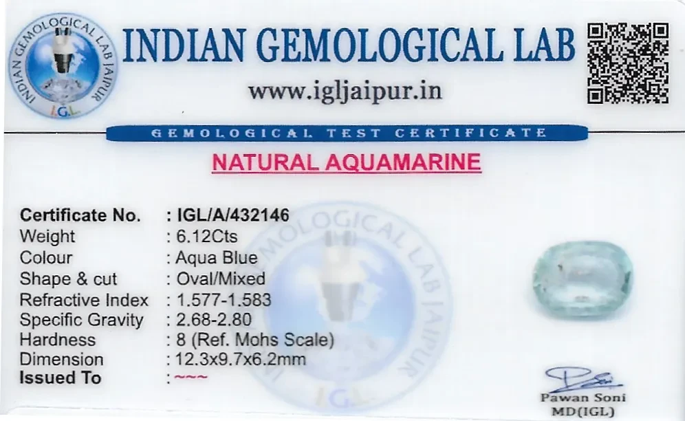 Aquamarine 12x10 MM 6.12 carats