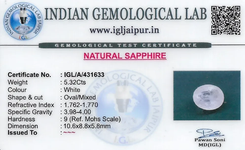 White Sapphire 11x9 MM 5.32 carats