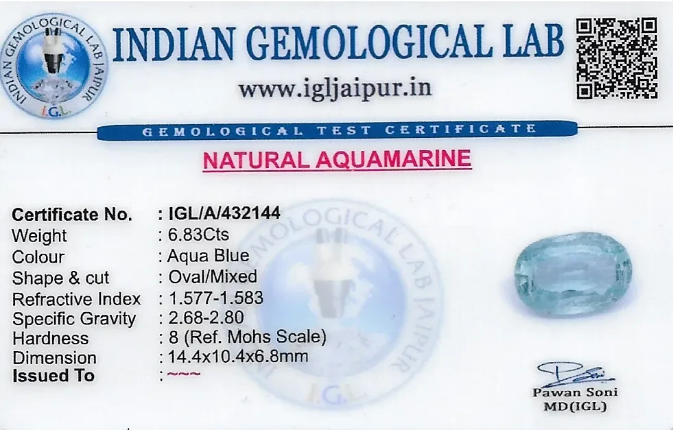 Aquamarine 14x10 MM 6.83 carats
