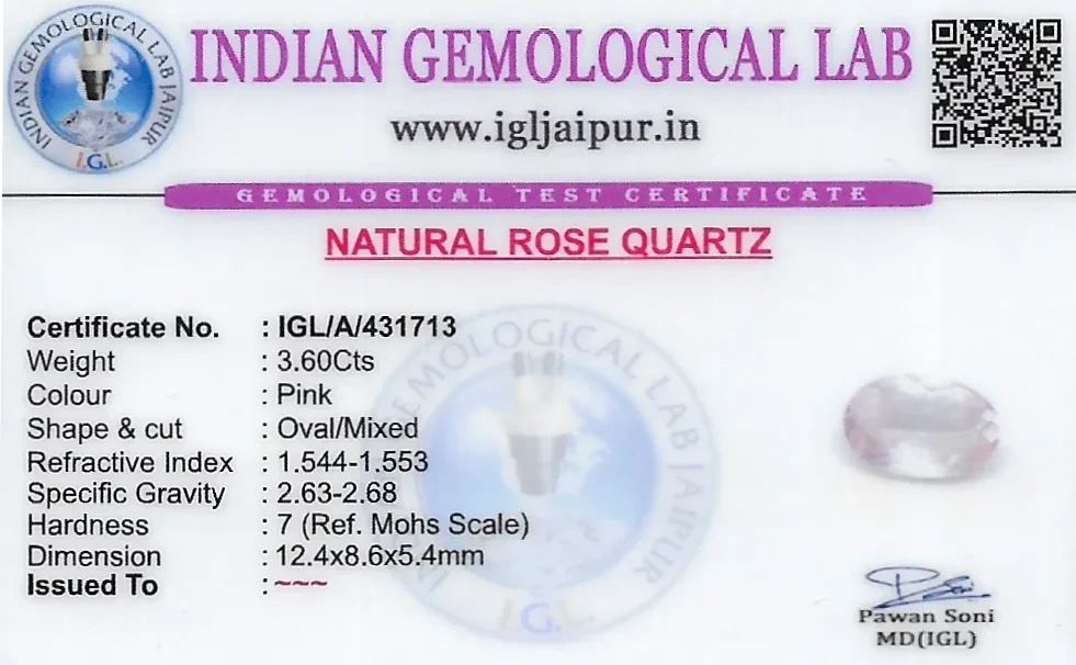 Rose Quartz 12x9 MM 3.6 carats