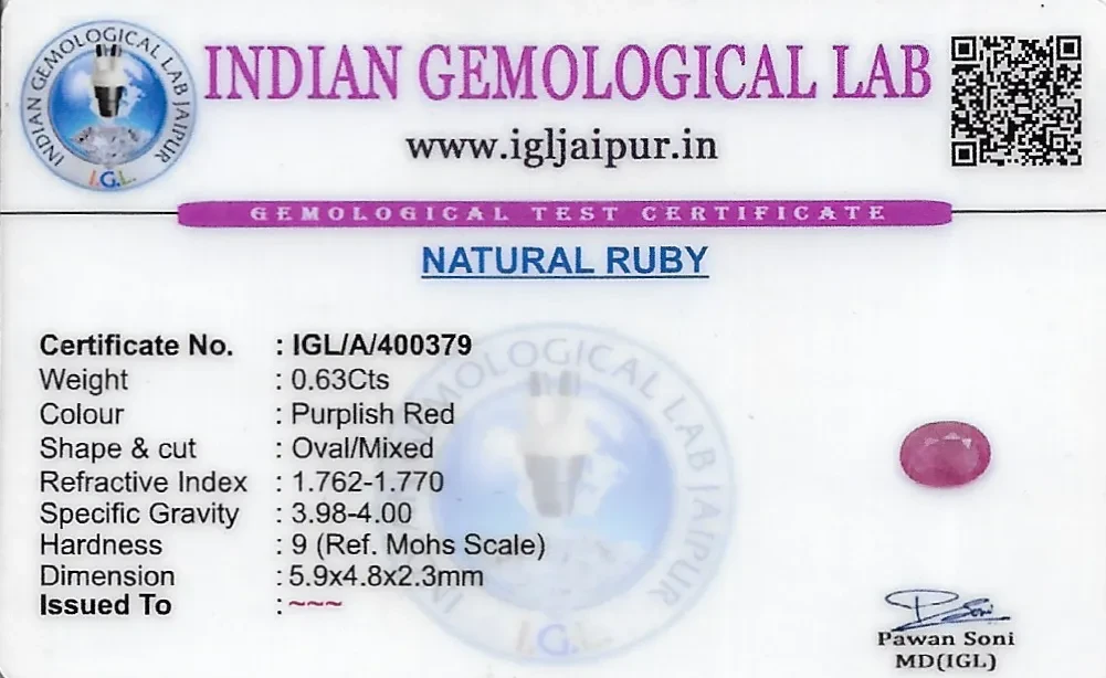 Ruby (Manik) 6x5 MM 0.63 carats