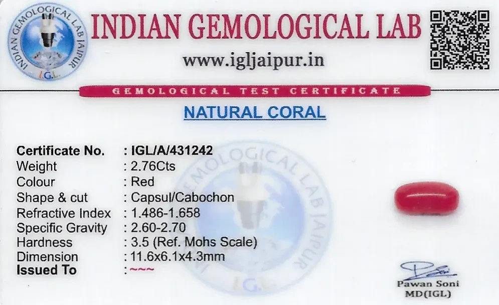 Red Coral (Pavalam) 12x6 MM 2.76 carats