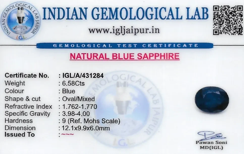 Blue Sapphire (Neelam) 12x10 MM 6.58 carats