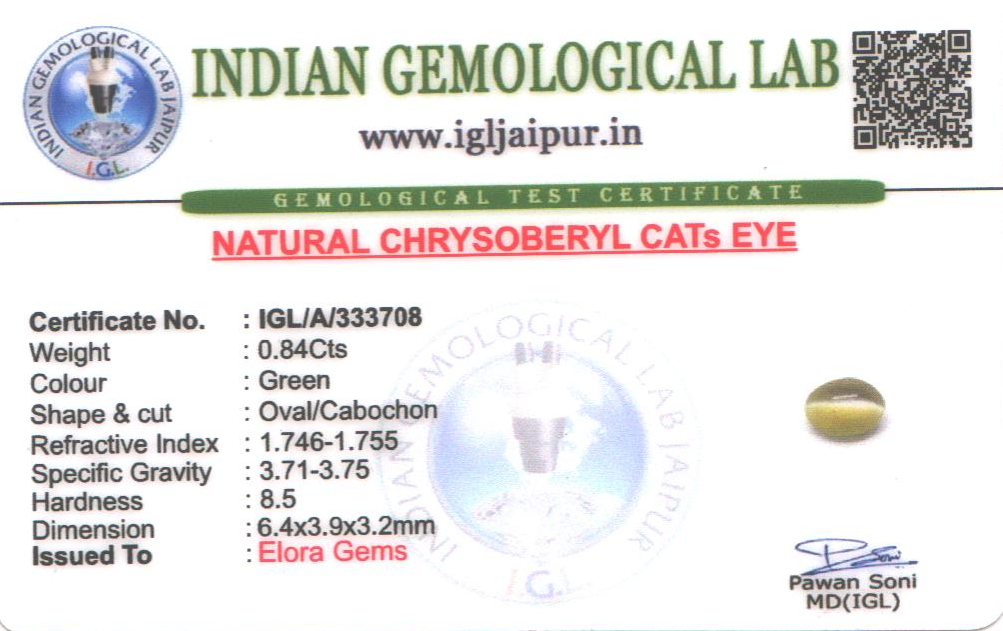 Chrysoberyl Cats Eye (Vaiduryam) 6x4 MM 0.84 carats