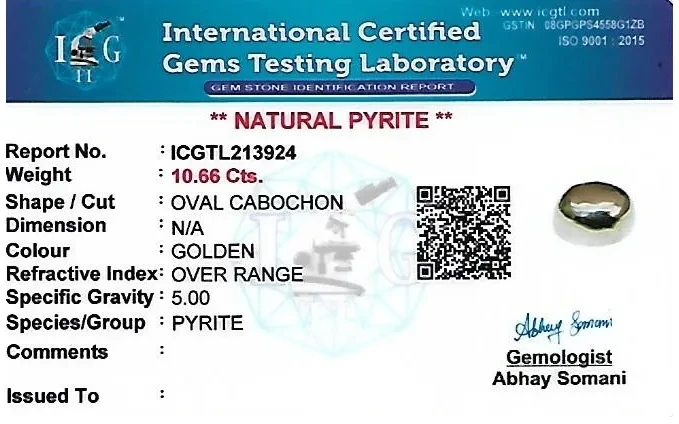 Pyrite 12x9 MM 10.66 carats