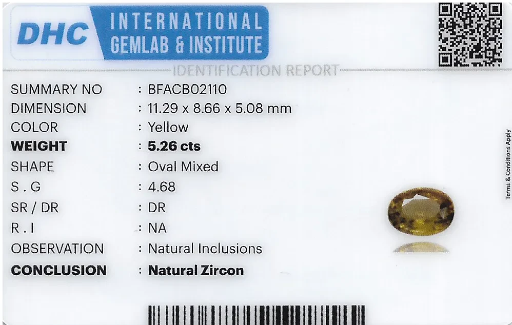 Zircon 11x9 MM 5.26 carats