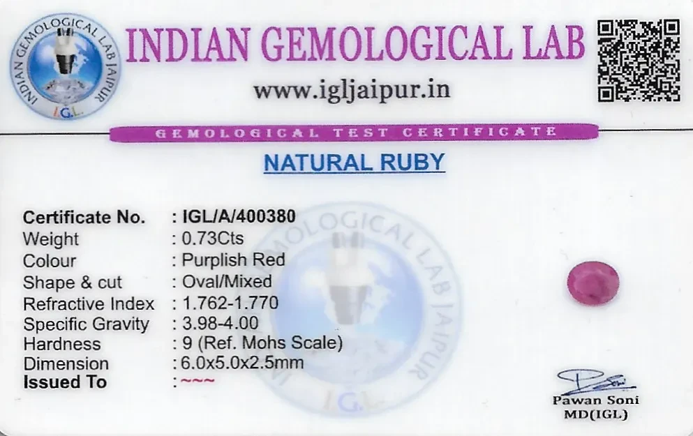 Ruby (Manik) 6x5 MM 0.73 carats