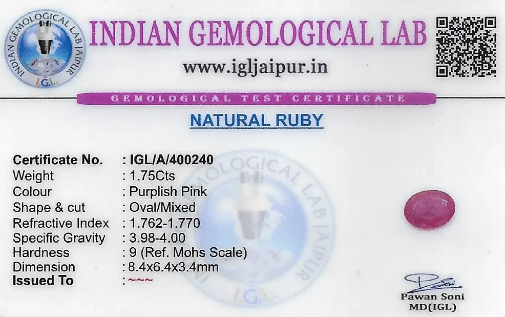 Ruby (Manik) 8x6 MM 1.75 carats