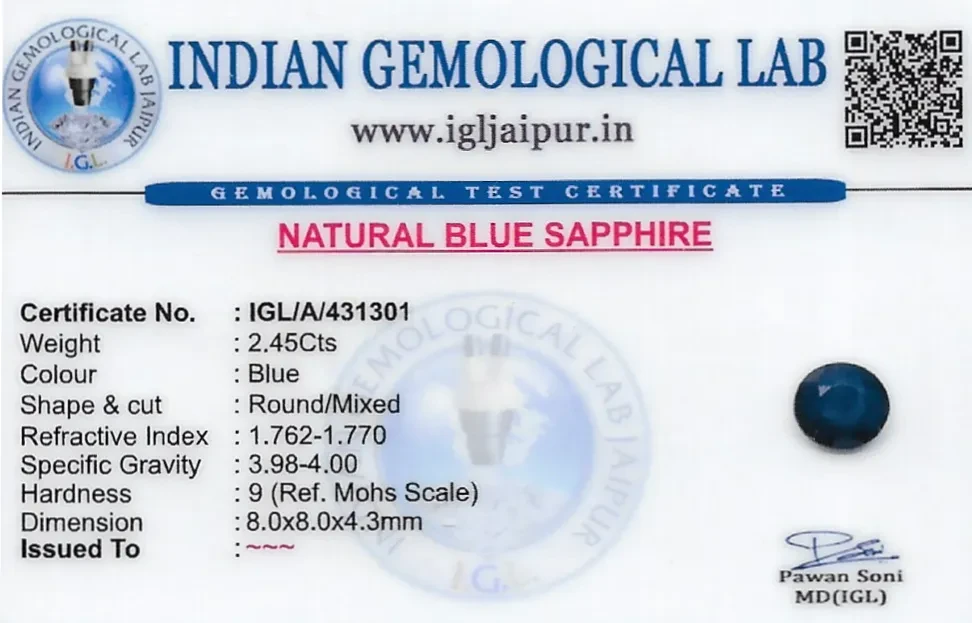Blue Sapphire (Neelam) 8x8 MM 2.45 carats