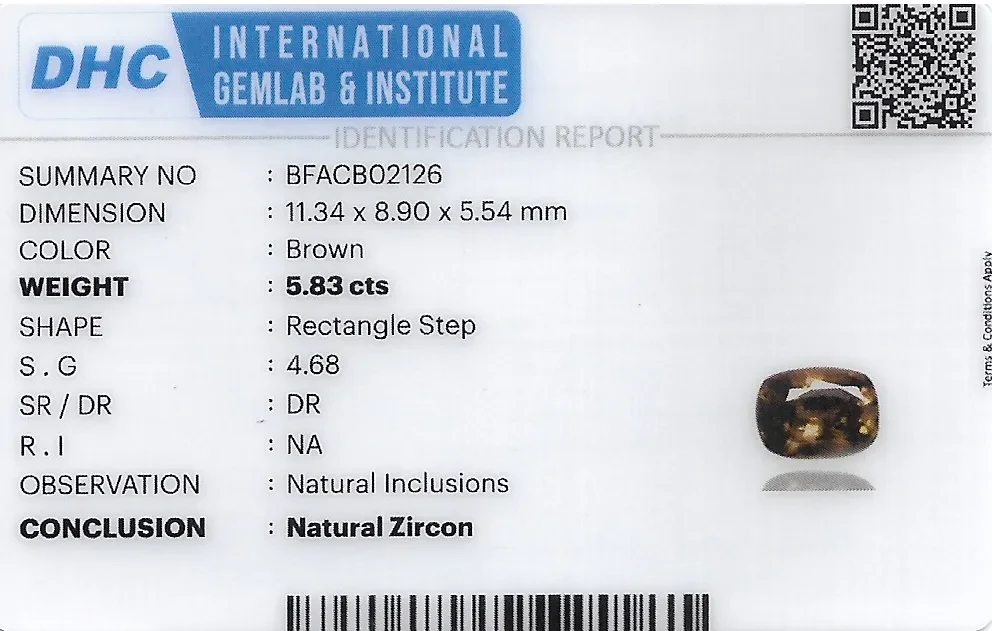 Zircon 11x9 MM 5.83 carats