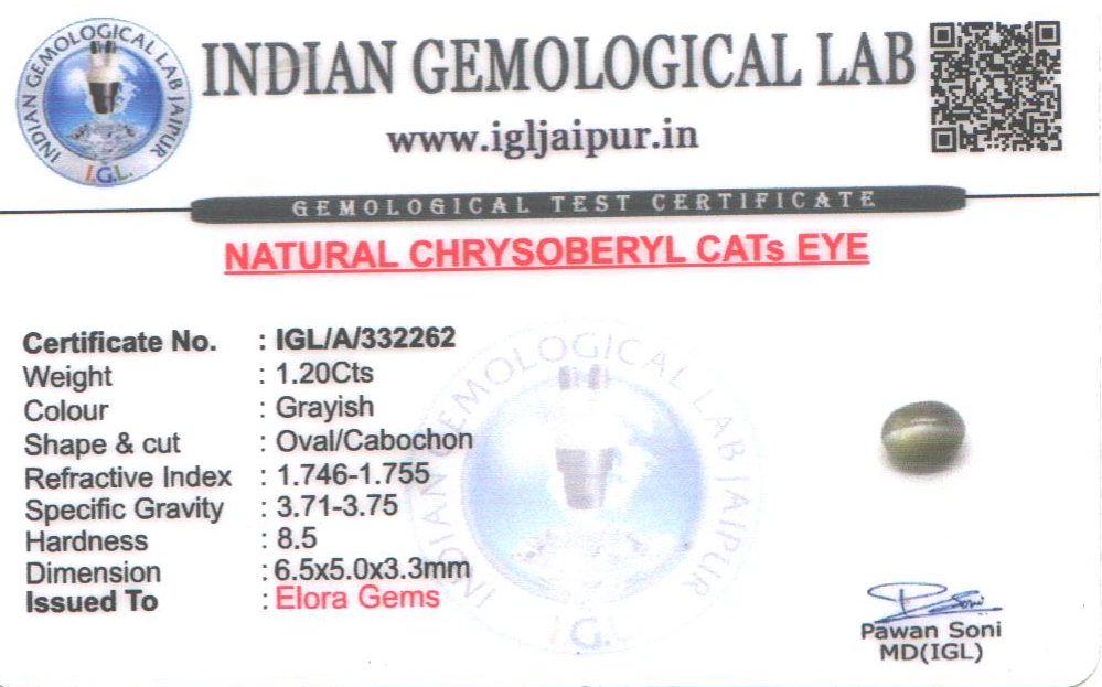 Chrysoberyl Cats Eye (Vaiduryam) 7x5 MM 1.2 carats