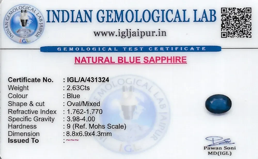 Blue Sapphire (Neelam) 9x7 MM 2.63 carats