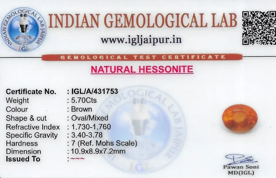 Hessonite (Gomed) 11x9 MM 5.7 carats