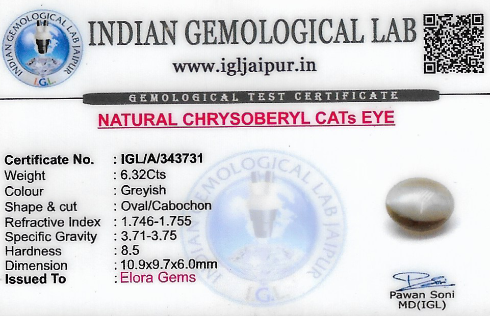 Chrysoberyl Cats Eye (Vaiduryam) 11x10 MM 6.32 carats