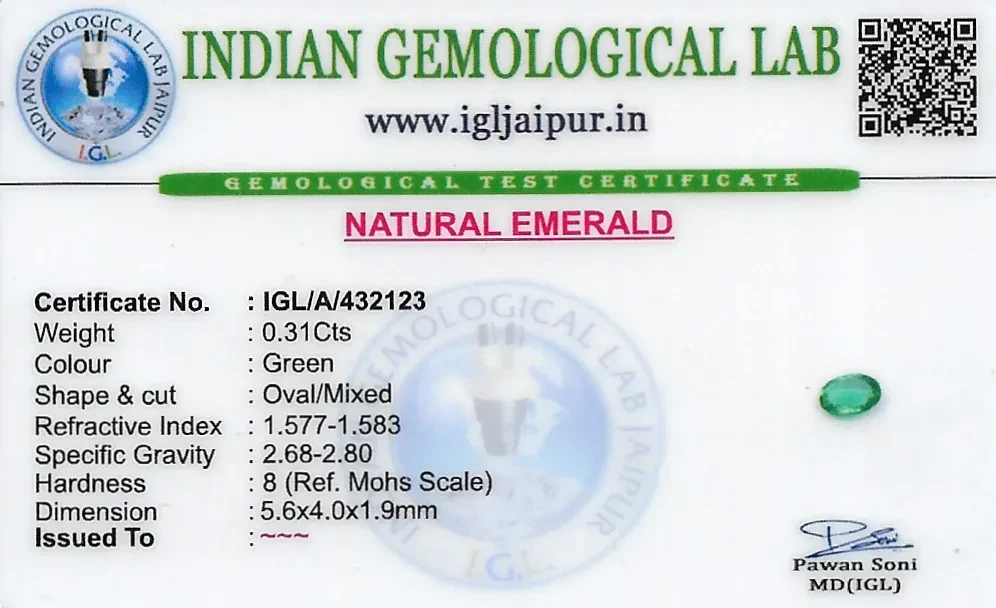 Emerald (Maragadham) 6x4 MM 0.31 carats