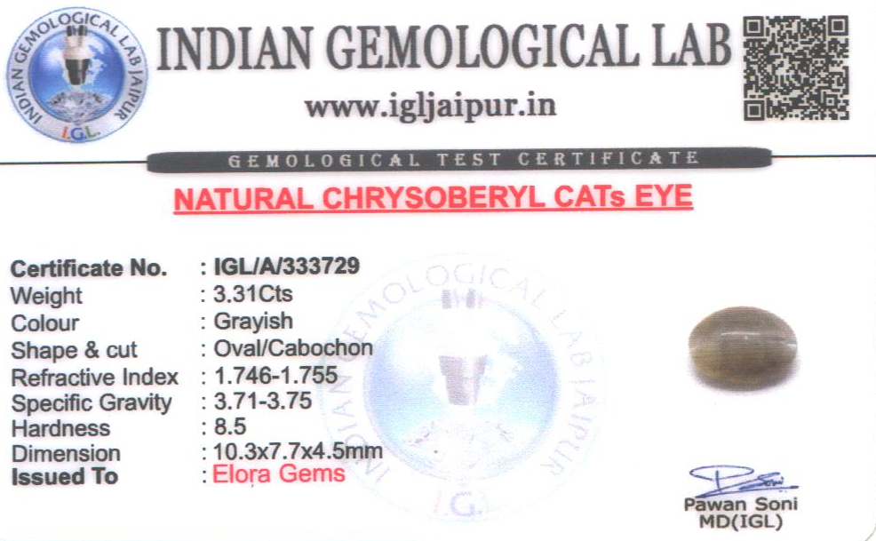 ChrysoberylCats Eye (Vaiduryam) 10x8 MM 3.31 carats