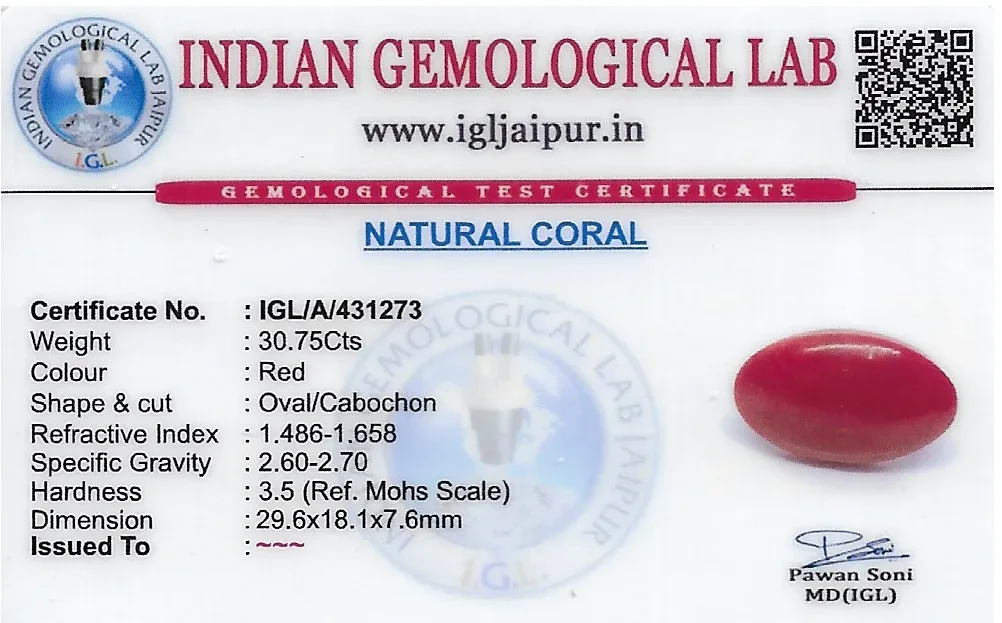 Red Coral (Pavalam) 30x18 MM 30.75 carats