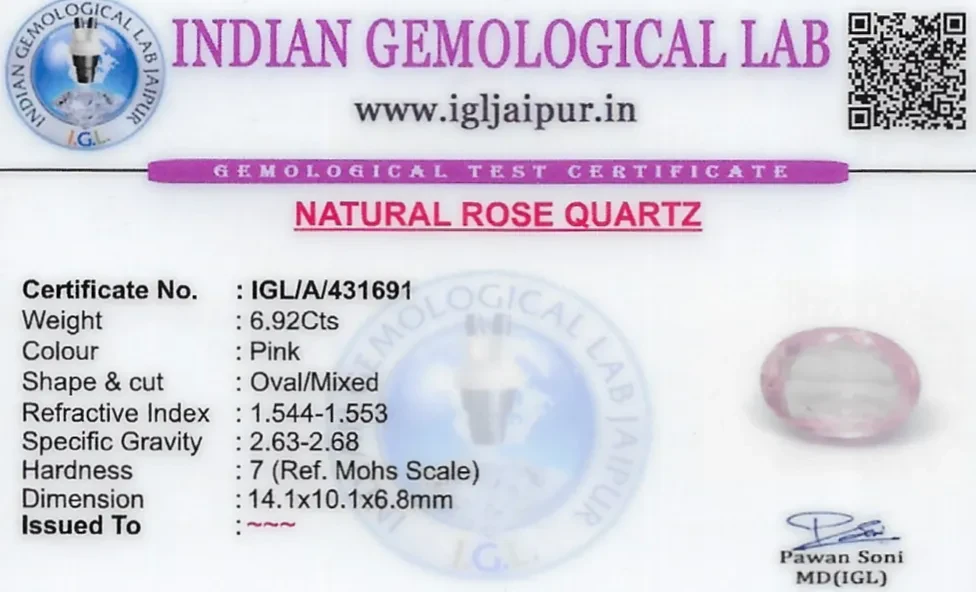 Rose Quartz 14x10 MM 6.92 carats