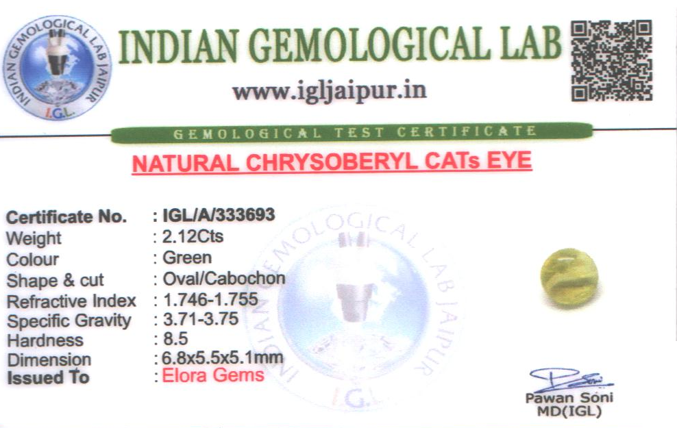 Chrysoberyl Cats Eye (Vaiduryam) 7x6 MM 2.12 carats