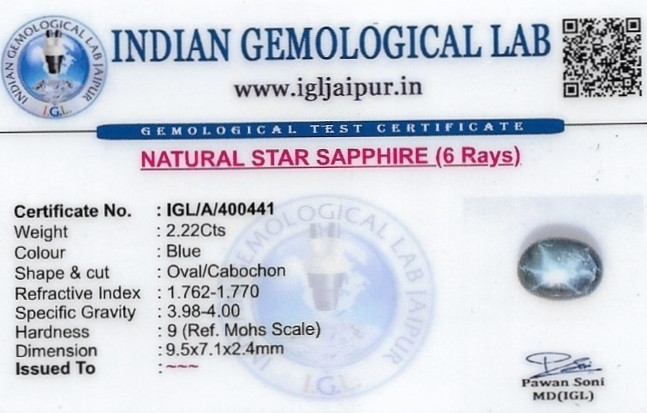 Star Sapphire 10x7 MM 2.22 carats
